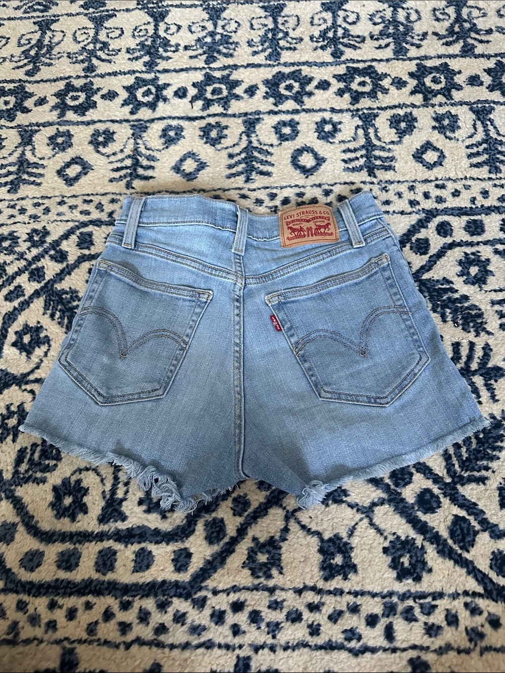 Levi's Light Wash Denim High-Rise Frayed Hem Shorts